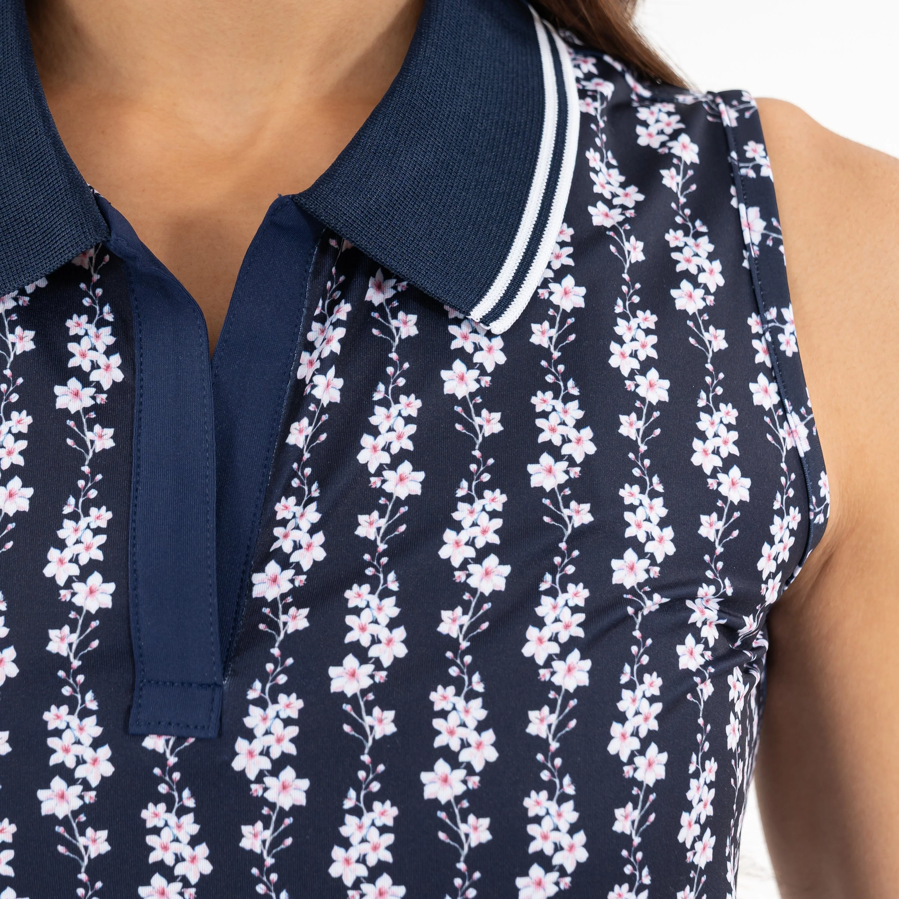 Brooke Sleeveless Performance Polo | The Blossom Bloom - Fleet Navy/White - Image 4