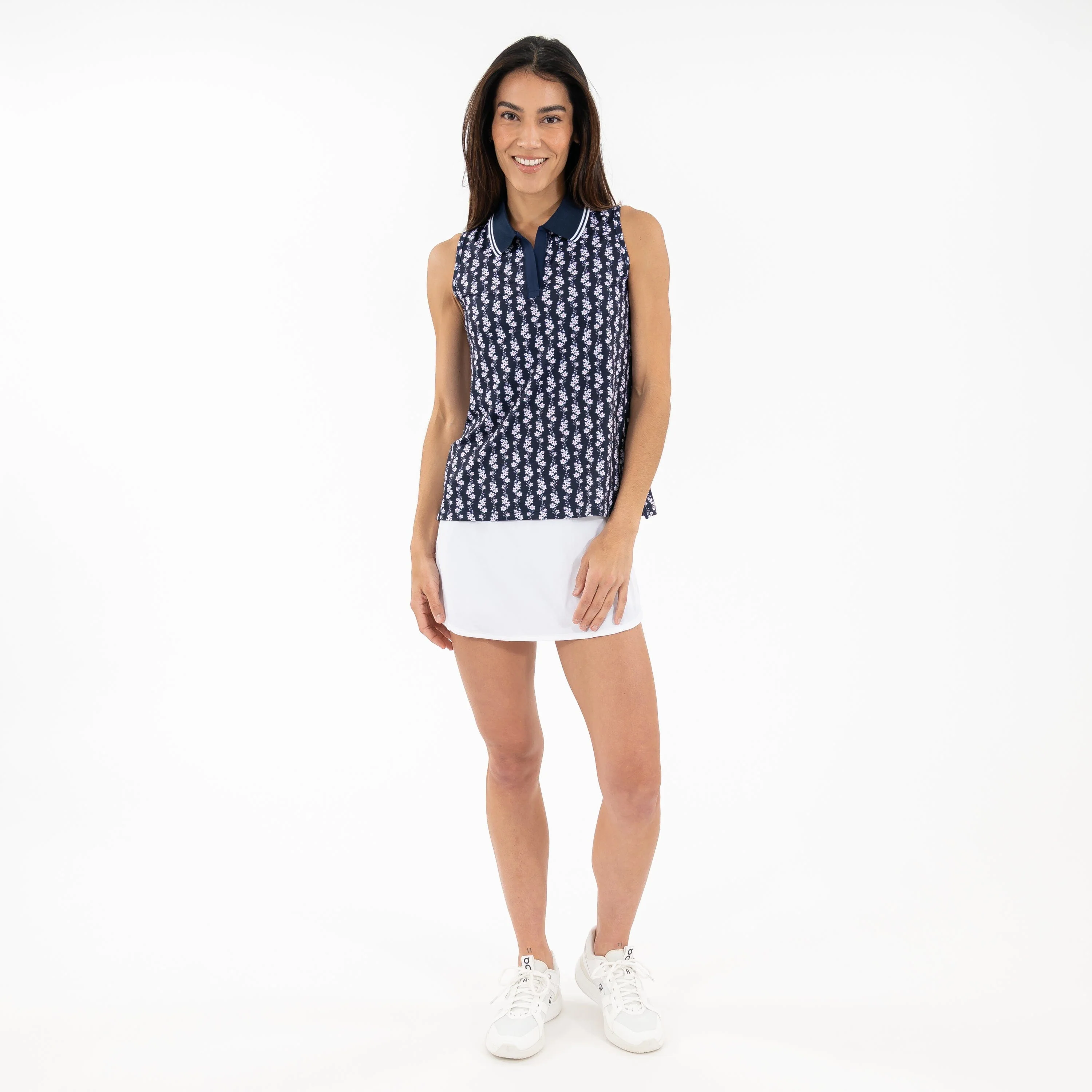 Brooke Sleeveless Performance Polo | The Blossom Bloom - Fleet Navy/White - Image 5