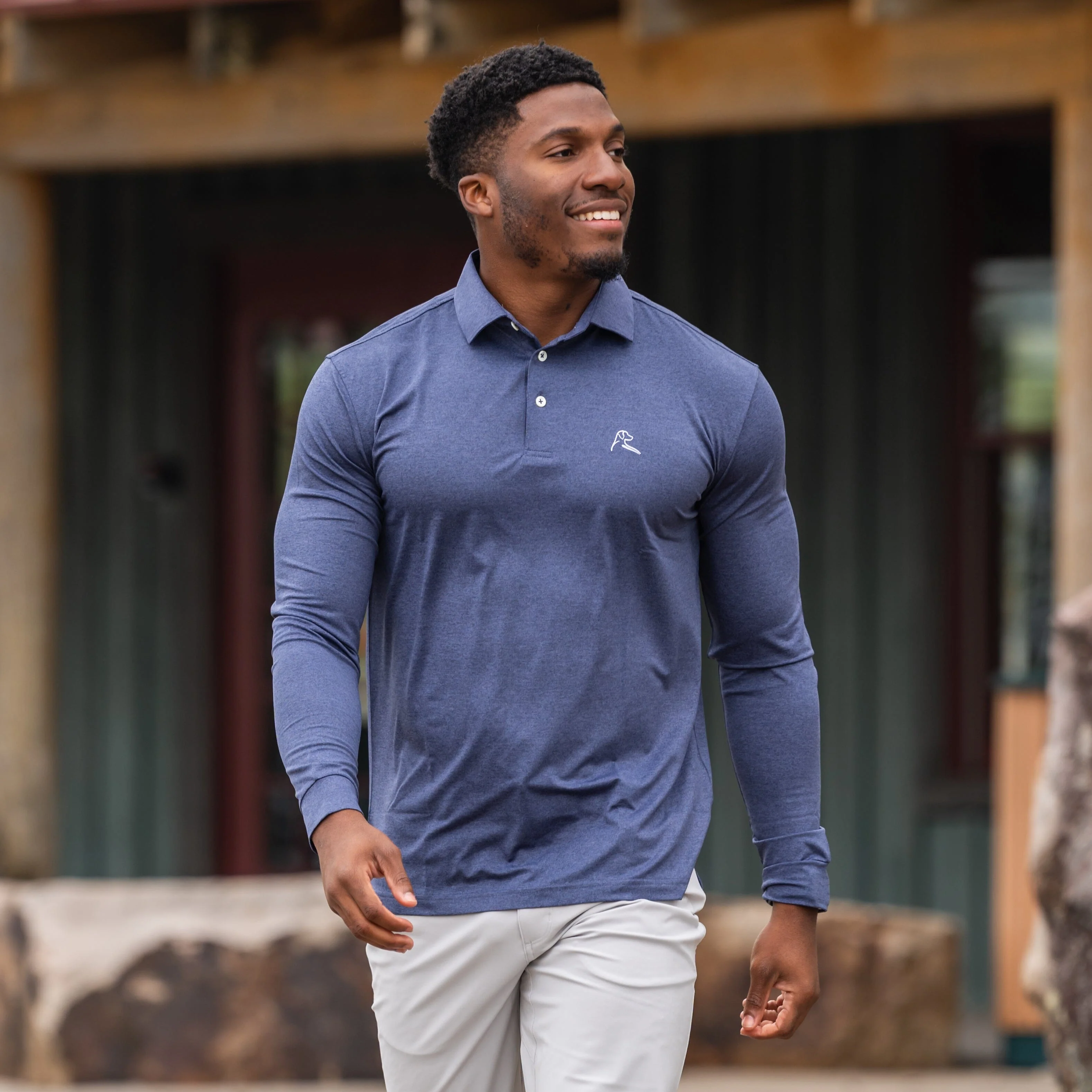 Heather | Long Sleeve Performance Polo | Heather - Annapolis Blue/Blue Steel - Image 5